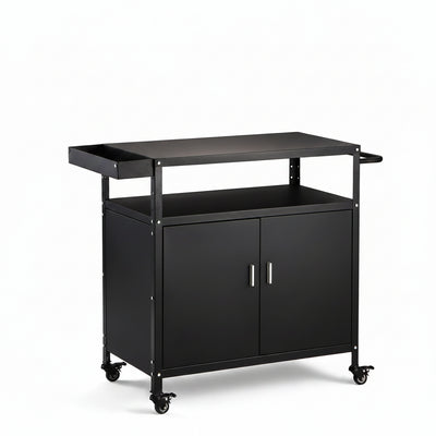 Outdoor Grill Cart with Storage Cabinet, Pizza Oven Stand Table with Wheels for Outside, Patio, Kitchen, Movable Outdoor Food Prep Table for Grill, BBQ