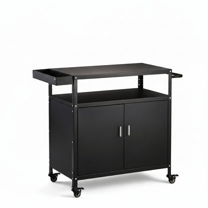 Outdoor Grill Cart with Storage Cabinet, Pizza Oven Stand Table with Wheels for Outside, Patio, Kitchen, Movable Outdoor Food Prep Table for Grill, BBQ