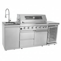 Outdoor Kitchen Island 85" 6-Burner 85000 BTU Deluxe Modular BBQ Island - Grill Islands W/Wine Cooler, Built in Combo outside Island + Rotisserie & Granite Top Outdoor Grill