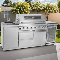 Outdoor Kitchen Island Built for Large-Scale Entertaining, 85" 6-Burner 85000 BTU, Wine Cooler, Granite Top