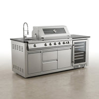 Outdoor Kitchen Island 85" 6-Burner 85000 BTU Deluxe Modular BBQ Island - Grill Islands W/Wine Cooler, Built in Combo outside Island + Rotisserie & Granite Top Outdoor Grill — Studio Shot