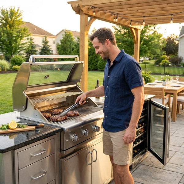 Outdoor Kitchen Island Built for Large-Scale Entertaining, 85" 6-Burner 85000 BTU, Wine Cooler, Granite Top