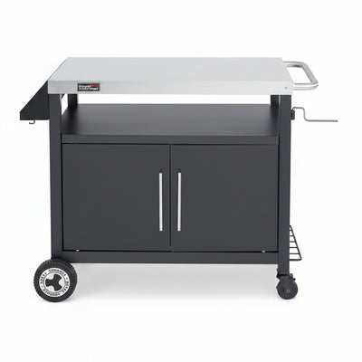 PC3403S Outdoor Grill Cart with Wheels Black | Movable Kitchen Island with Storage Cabinet for BBQ, Stainless Steel Dining Cart Table for Food Prep