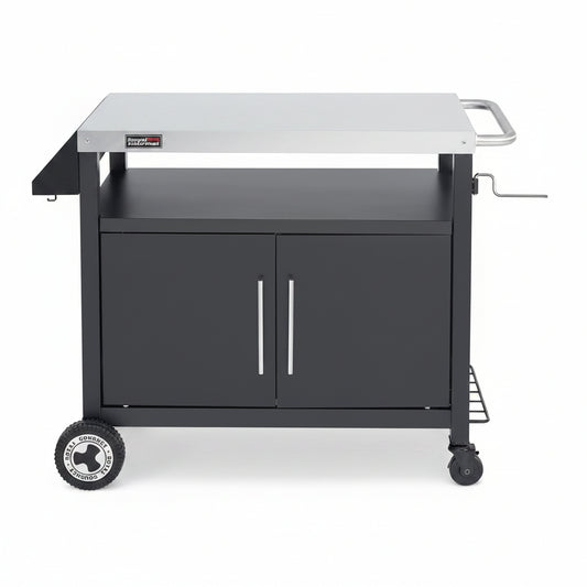 PC3403S Outdoor Grill Cart with Wheels Black | Movable Kitchen Island with Storage Cabinet for BBQ, Stainless Steel Dining Cart Table for Food Prep