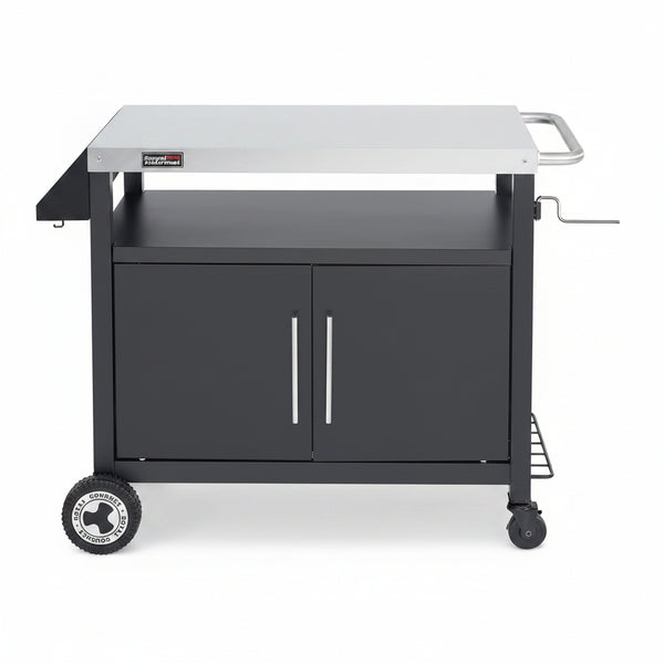 PC3403S Outdoor Grill Cart with Wheels Black | Movable Kitchen Island with Storage Cabinet for BBQ, Stainless Steel Dining Cart Table for Food Prep