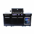 Premium 70" Black Stainless Steel Outdoor Kitchen Island with Refrigerator + 32"W 4-Burner BBQ Grill with Rear Burner